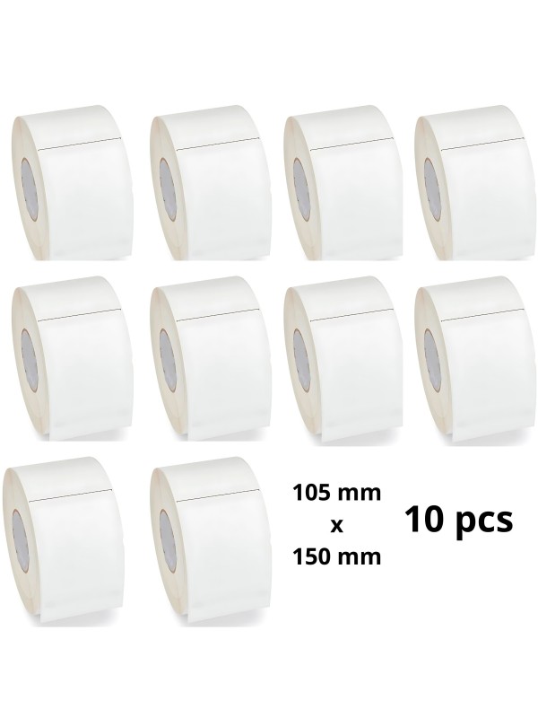 Termosildid 105mm x 150mm, 76 mm südamik, rull 1000 tk, eemaldatav, 10tk Termosildid 105mm x 150mm, 76 mm südamik, rull 1000 tk, eemaldatav, 10tk