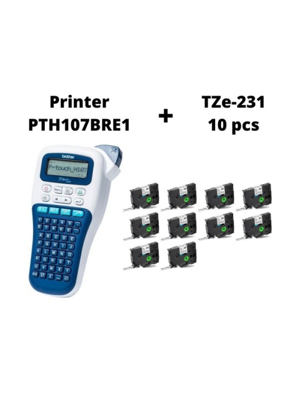 Brother PT-H107B etiketiprinter + TZe-231/Dore 10 tk Brother PT-H107B etiketiprinter + TZe-231/Dore 10 tk